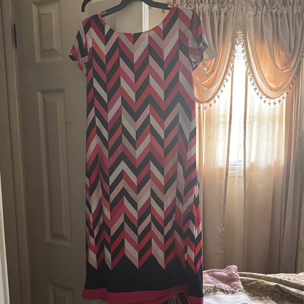 Signature Pink and Black Chevron Midi Dress